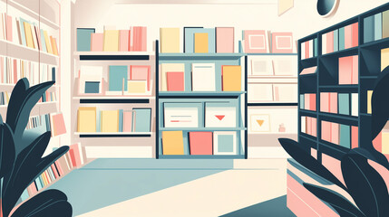 Minimalist postcard rack in shop interior, flat vector style