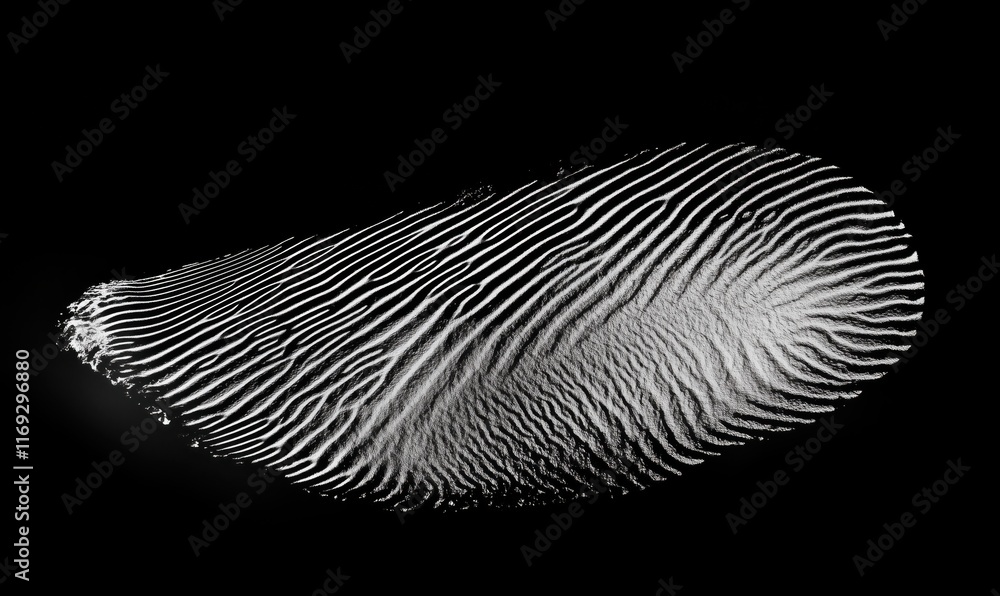 Poster abstract black and white fingerprint pattern showcasing intricate lines and textures, emphasizing de