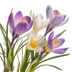 crocus flowers isolated on transparent background Generative Ai