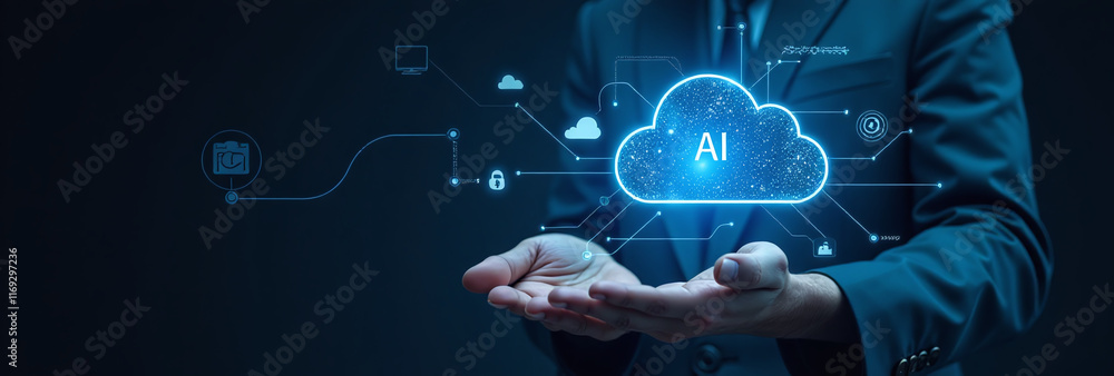 Poster business uses ai digital transformation new technologies like iot cloud computing improve customer s