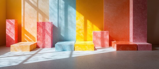 Colorful blocks in sunlit room.
