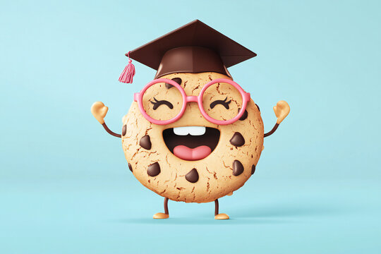 3d Cute graduation college student expression of cookie cartoon character