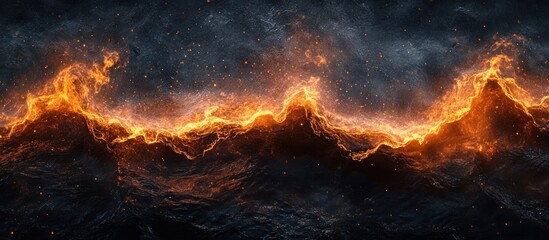 An firestorm raging across a turbulent apocalyptic landscape filled with intense roaring flames and glowing smoldering embers  The scene is a powerful display of nature s raw