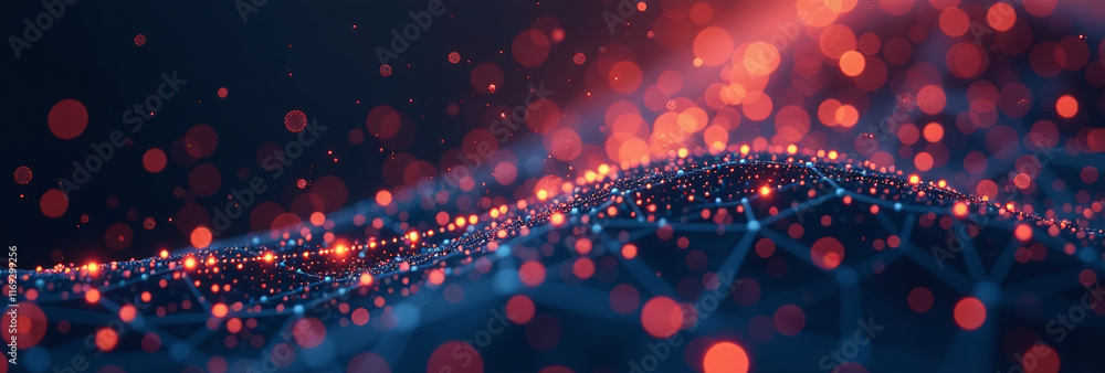 Poster connected dots lines bright particles digital backgrounds big data various rendering styles shown hi