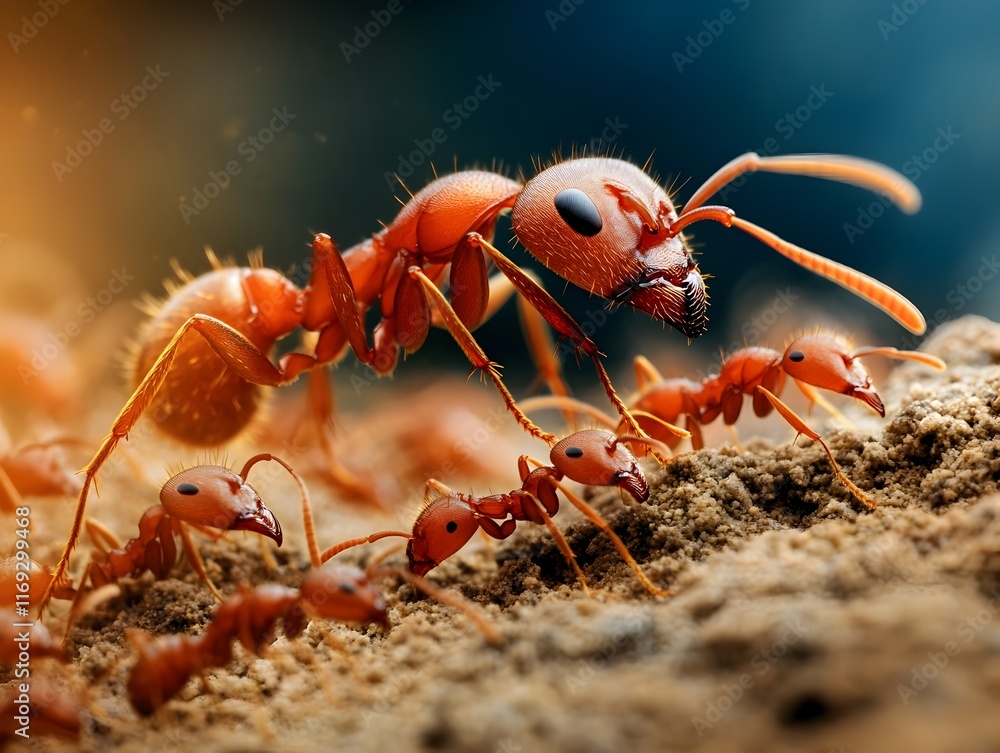 Poster close up details of an industrious ant colony s intricate subterranean network of tunnels and chambe