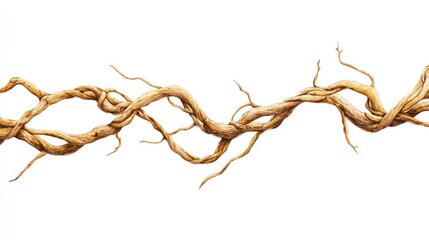 Intricate watercolor painting of intertwined, light brown vines isolated on white background.