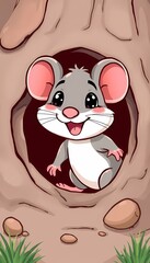 Cartoon Mouse in Hole