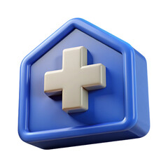 3D Render of a Blue Medical Icon House Shape 