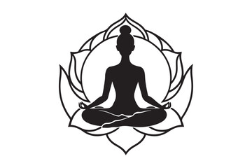 Silhouette of Woman in Yoga Pose with Lotus Flower Background