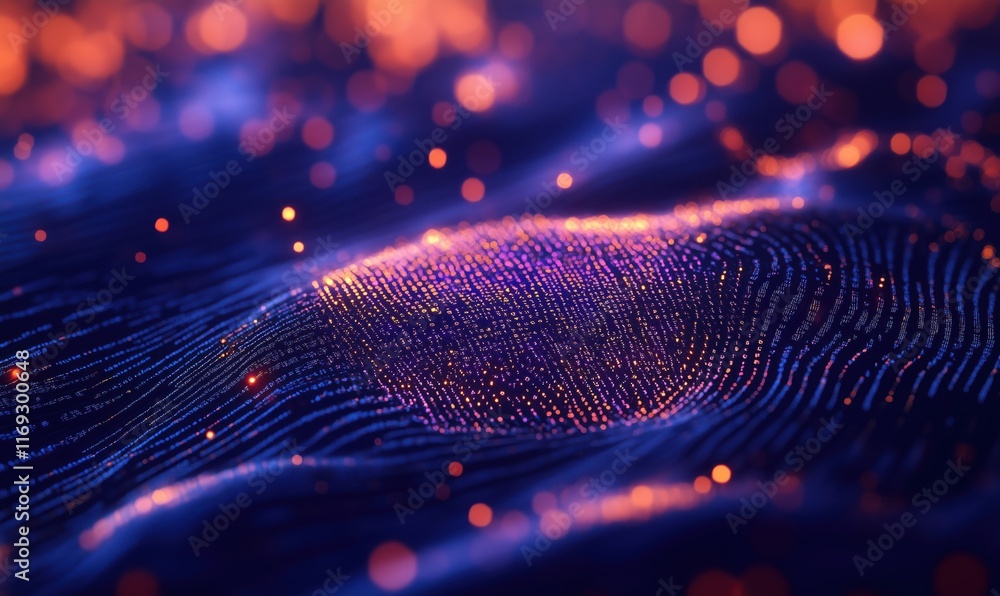 Poster abstract digital wave with glowing particles and vibrant colors representing data visualization and 