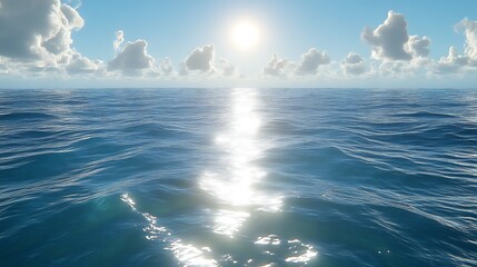 Sunlit Ocean Waves Under a Cloudy Sky