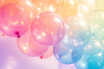 Vibrant glowing balloons with soft pastel tones, Generative AI