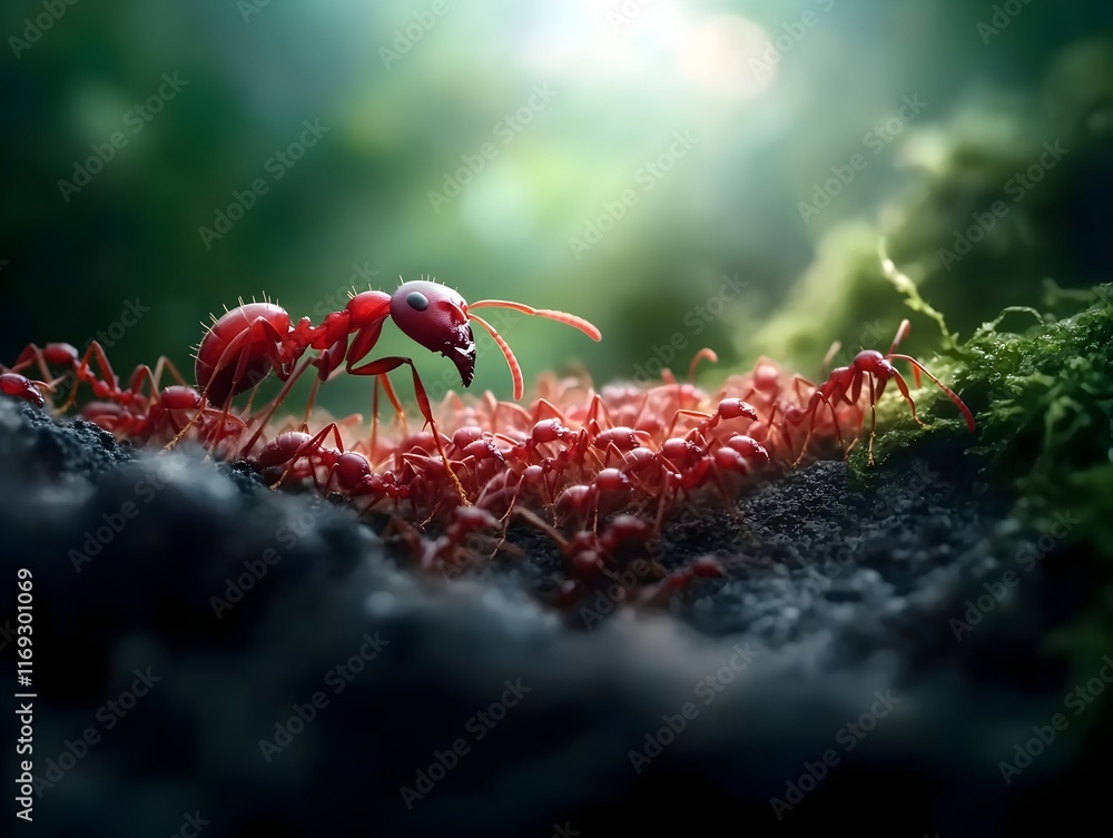 Poster intricate pheromone driven swarming of a massive army ant colony in a verdant jungle setting showcas