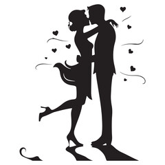 Man and woman couple lovers silhouette isolated. vector illustration a man and a woman walking hand in hand. The man is on the left side of the image and the woman is in the center. vector silhouette 
