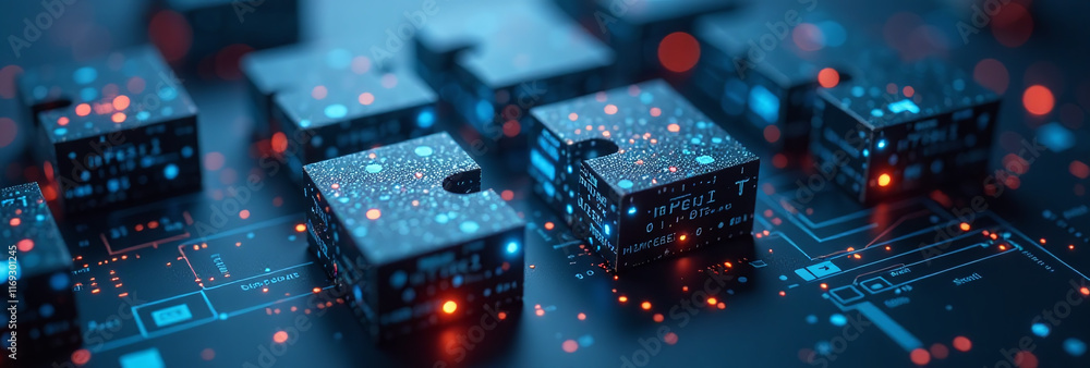 Poster digital blocks break apart cybersecurity vulnerabilities outdated technology backgrounds still widel