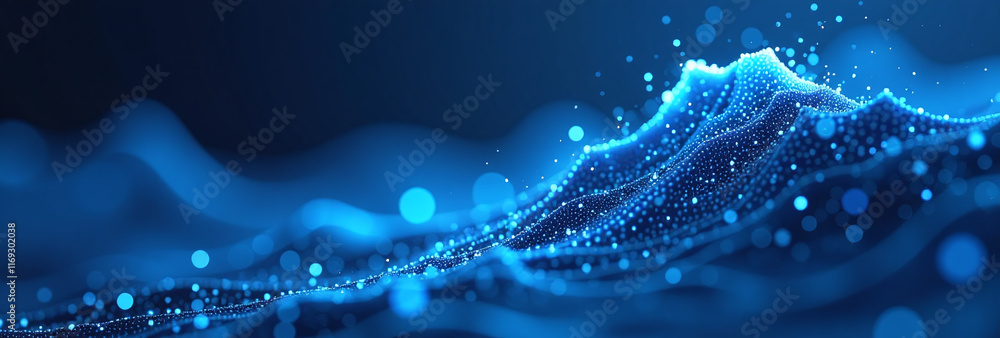 Poster digital particles create blue flowing wave cyberspace abstract digital