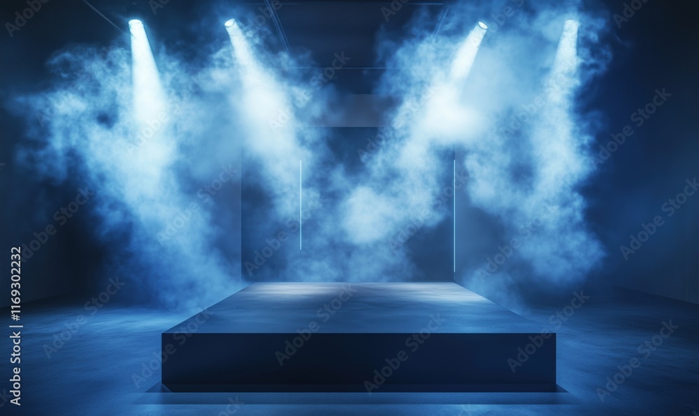 Aufkleber dramatic stage setup with fog and spotlight illumination creating an atmospheric performance space