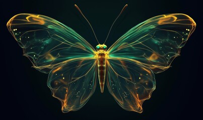 Translucent glowing butterfly illustration with vibrant colors and intricate details, showcasing ethereal beauty and delicate wings