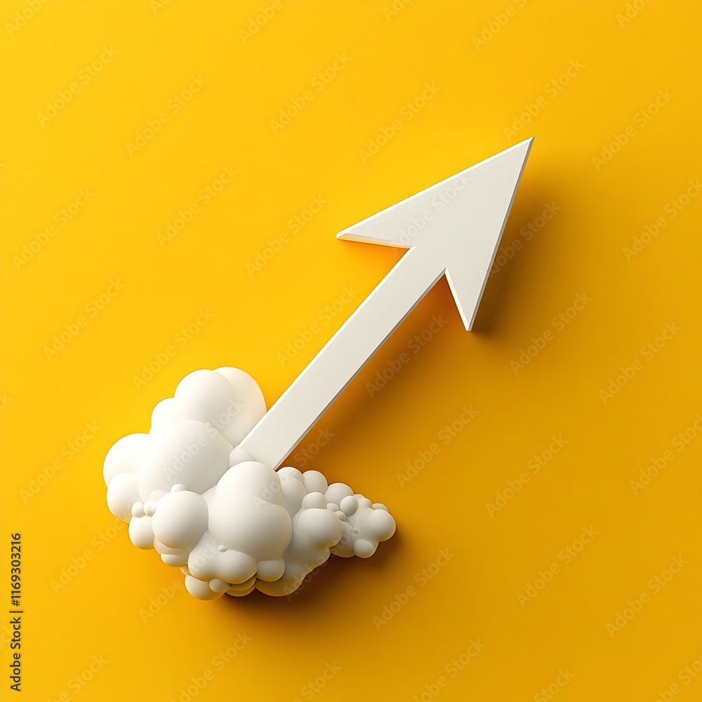 Poster conceptual 3d visualization of downward trending arrow graph infographic on bold yellow background w