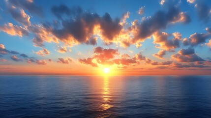 Fototapeta premium Serene Sunset Over Calm Ocean Waters