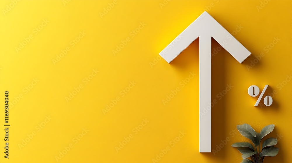 Poster receding white chart arrow with percent symbol against an energetic yellow backdrop showcasing a min