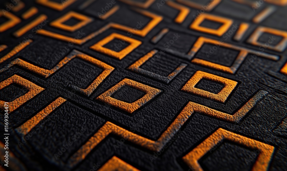 Aufkleber textured black surface with intricate orange geometric patterns creating a modern artistic design