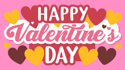 Elegant Hand-Drawn Brush Lettering of Happy Valentine's Day with Hearts - Vector Illustration