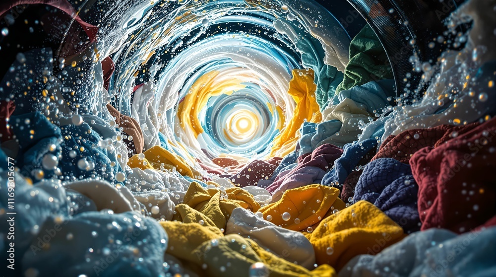Aufkleber abstract composition featuring swirling colors and patterns that give the impression of a tunnel or vortex. The colors include shades of blue, yellow, purple, and green, creating a visually dynamic an