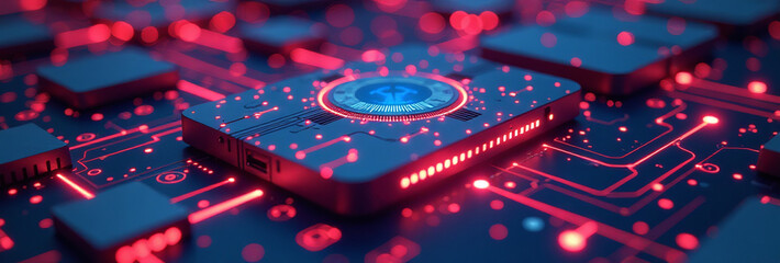 Obraz premium glittery electronics mix modern tech art futuristic network