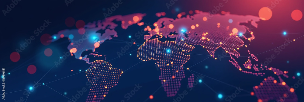 Poster global vector banner design uses geometric shapes digital abstract background connecting lines color