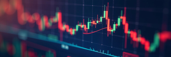 glowing line graphs charts dark themed finance background blurred