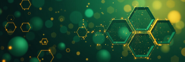 hexagons overlap dark green yellow creating futuristic backdrop modern technology intricate