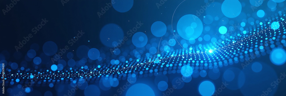 Poster high tech design features abstract dots bright blue background modern innovative computer graphics