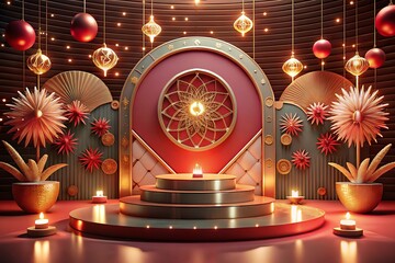 christmas tree with lights chinese new year product stand podium background pedestal 3D rendering