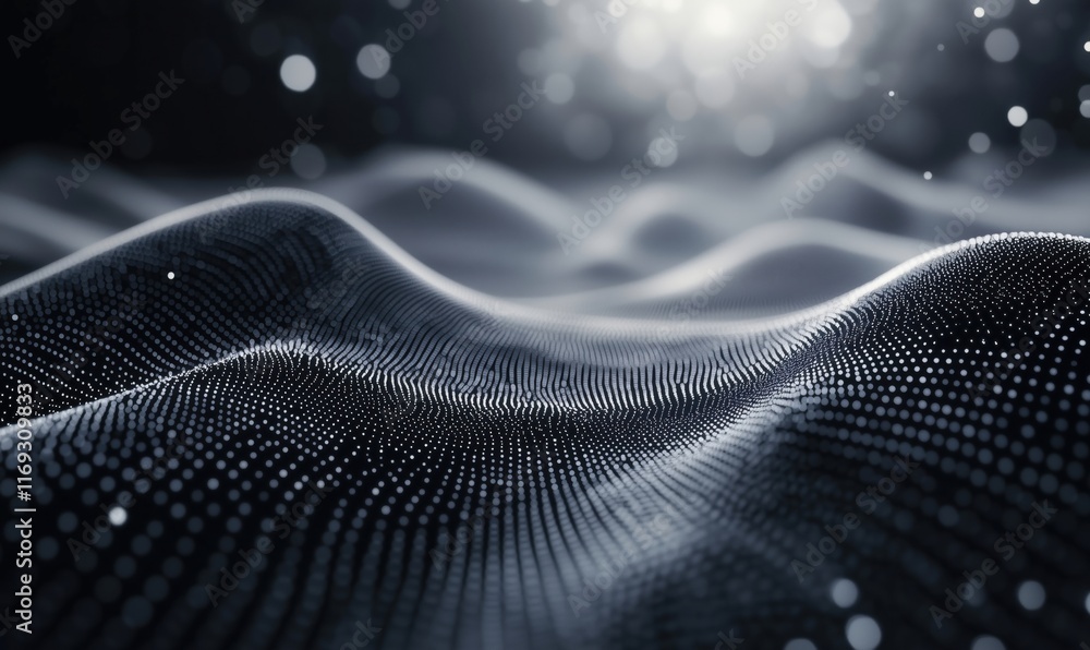 Poster abstract digital landscape with flowing waves of particles, creating a mesmerizing visual effect in 