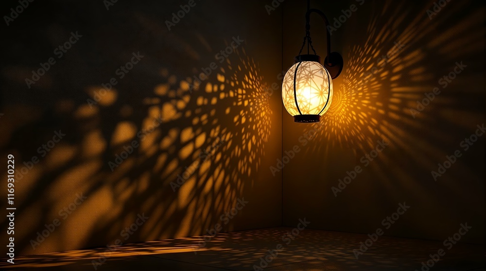 Aufkleber  lamp on a wall casting intricate patterns of light and shadow on the surface below.