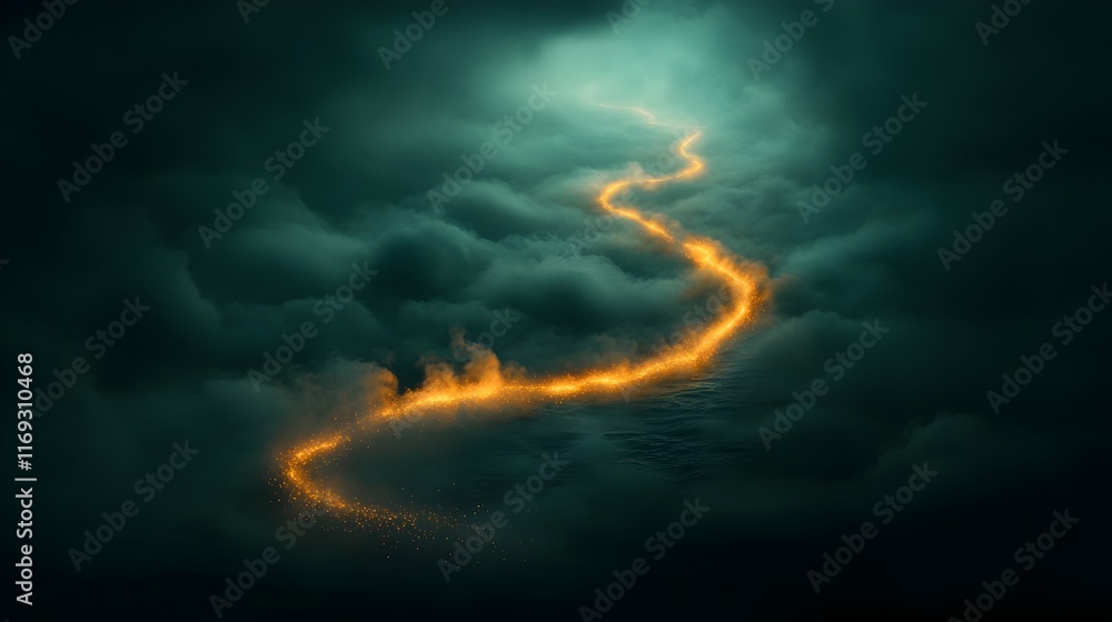 Poster mesmerizing neon like streams of light dancing across the dark waters created by a swarm of biolumin