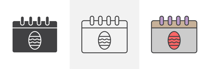 Easter calendar icons in black and colored versions