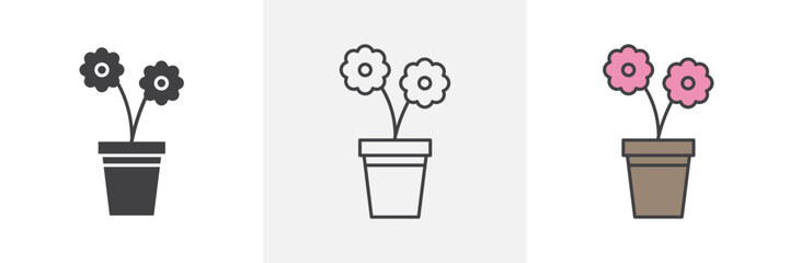 Flowerpot icons in black and colored versions