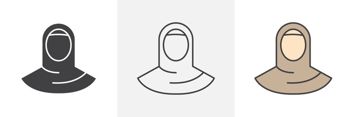 Muslim women icons in black and colored versions