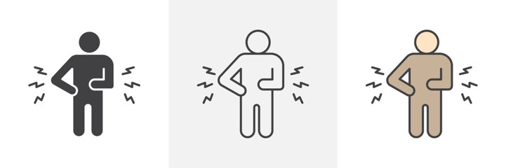Muscle pain icons in black and colored versions