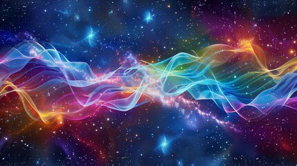 Fototapeta premium A surreal burst of psychic waves in vivid colors, rippling through a starry backdrop.