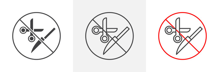No scissors or no knives sign vector in black and colored versions