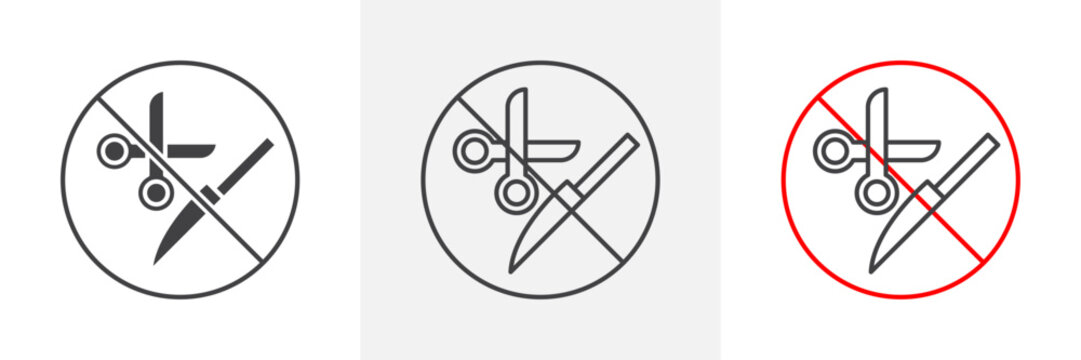 No scissors or no knives sign vector in black and colored versions