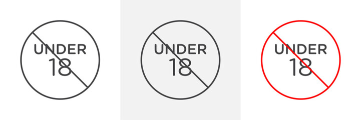 No under eighteen sign vector in black and colored versions