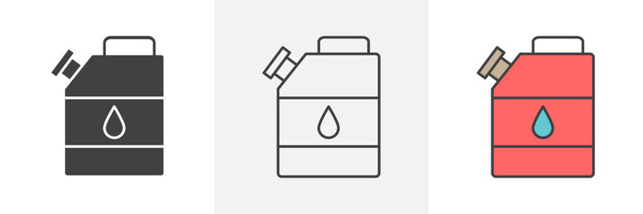 Oil can icons in black and colored versions