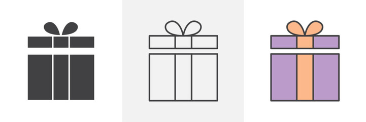 Open gift box icons in black and colored versions
