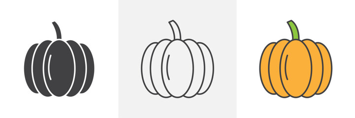 Pumpkin icons in black and colored versions