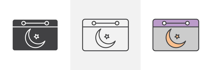 Ramadan calendar icons in black and colored versions