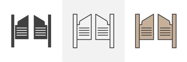 Saloon door icons in black and colored versions